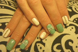 Tiffany glam mani with China Glaze For Audrey and OPI Snow....oh and 24 carat gold glitter for an added bonus!