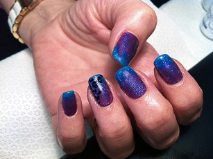 Purple and Blue Ombre Gel Polish Mani with Cheetah