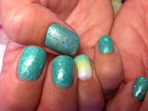 Mani-Q Green 101 with Ombre fading--Caribbean Blue Nails!