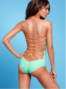 Back view of Victoria's Secret Lace Up 1-Piece...define moderate coverage VS :)