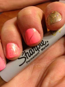Begin by drawing a line from a corner of your nail in thin, wispy strokes with the Sharpie...