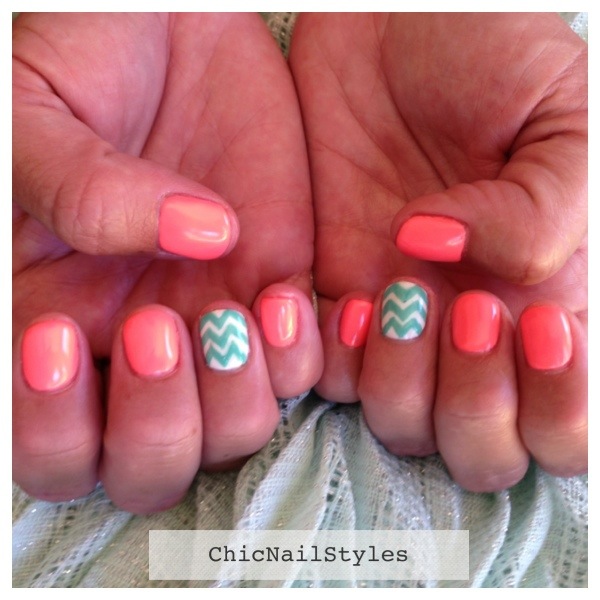 Neon peach and turquoise summer nail art! - Chic Nail Styles