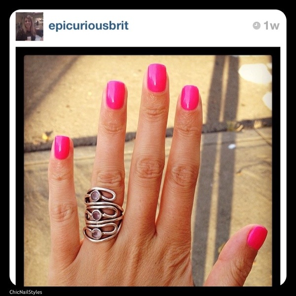 IG user @epicuriousbrit posted these vacation nails...you can never go wrong with Barbie Pink! Sarah's profile on Instagram says she is a wine lover too...maybe it's a sign! :) Click on pic to see her site!